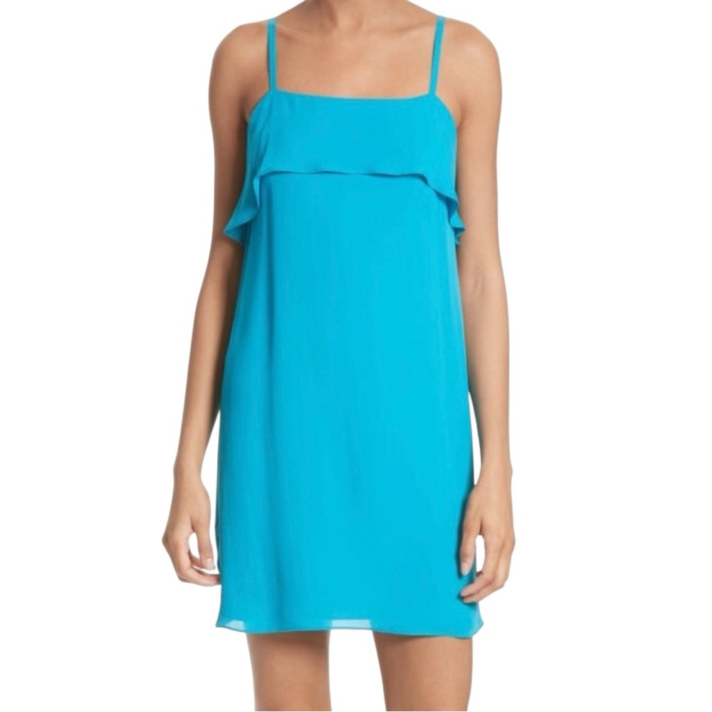 Alice + Olivia Laguna Blue Mini Dress with Ruffled Overlay